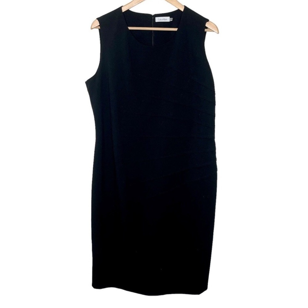 Calvin Klein Sleeveless Sheath Dress Black Women’s Size 14W Asymmetrical Pleated